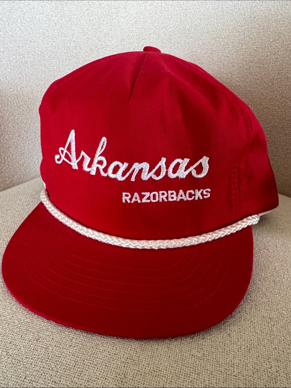 Vintage 80s Arkansas Razorbacks Rope Snapback Hat San Sun Made in Taiwan NCAA
